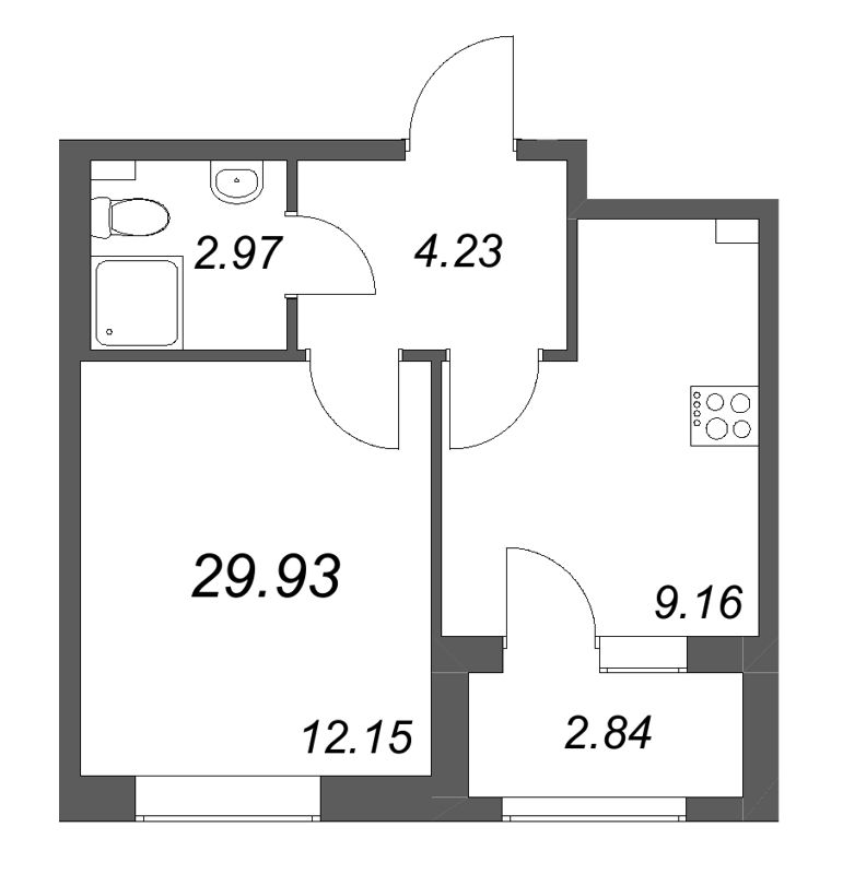 1-комнатная квартира, 29.93 м² в ЖК "Гранат" - планировка, фото №1