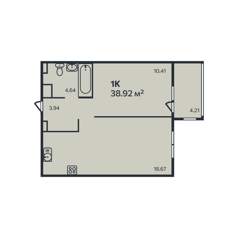 2-комнатная (Евро) квартира, 38.92 м² в ЖК "Эдельвейс.Выборг" - планировка, фото №1