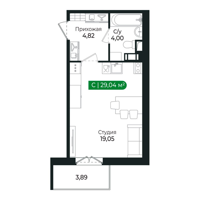 Квартира-студия, 27.7 м² в ЖК "Сертолово Парк" - планировка, фото №1