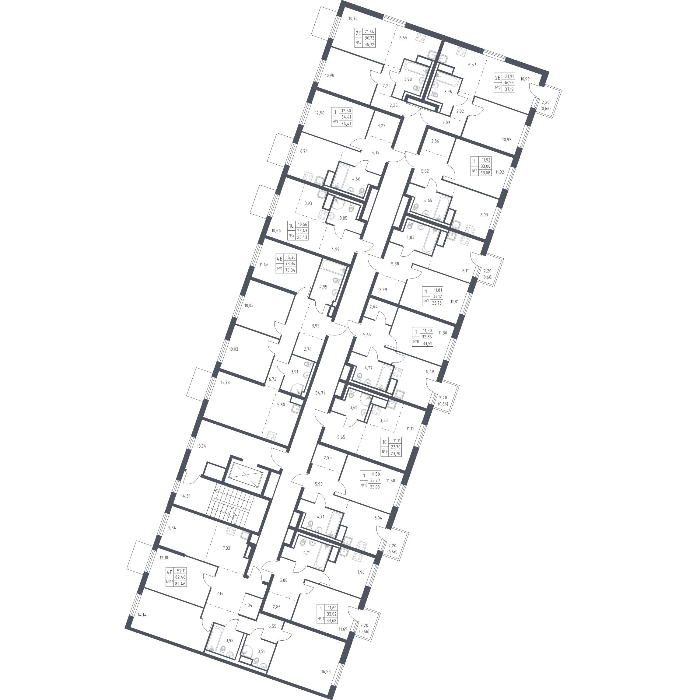 2-комнатная (Евро) квартира, 37.19 м² в ЖК "Квартал Лаголово" - планировка этажа