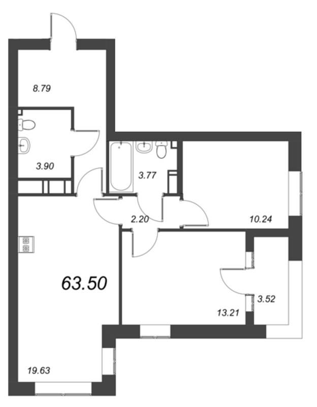 3-комнатная (Евро) квартира, 64.8 м² в ЖК "NewПитер 2.0" - планировка, фото №1