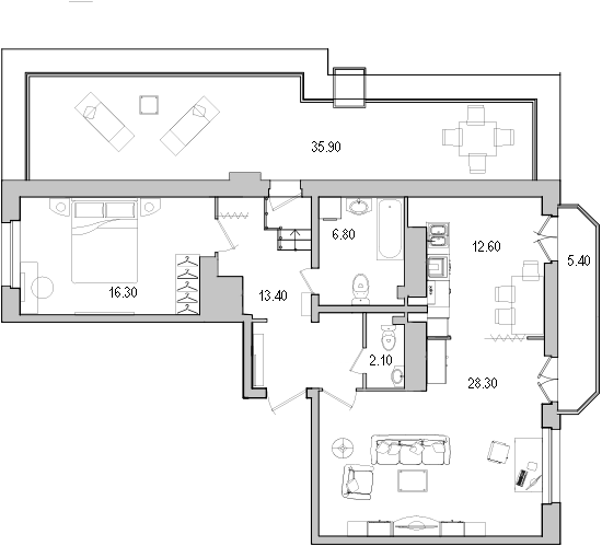 2-комнатная квартира, 93.1 м² в ЖК "Поэт" - планировка, фото №1