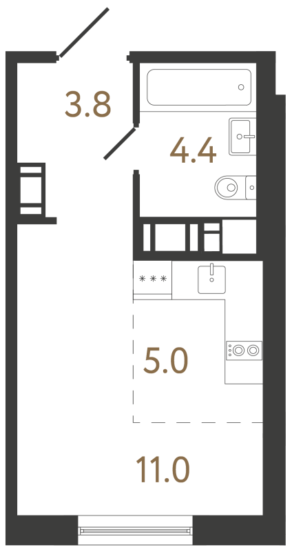 Квартира-студия, 24.2 м² в ЖК "Передвижники 2" - планировка, фото №1