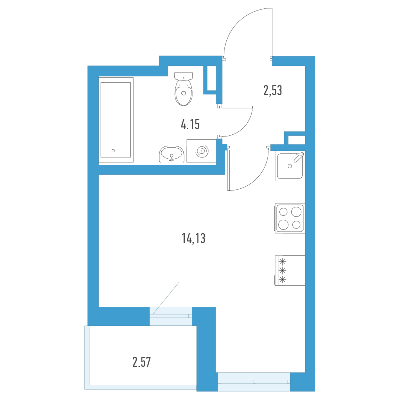 Квартира-студия, 22.1 м² в ЖК "Аэросити" - планировка, фото №1
