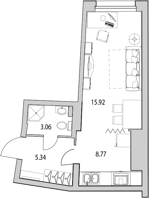1-комнатная квартира, 32.9 м² в ЖК "Байрон" - планировка, фото №1