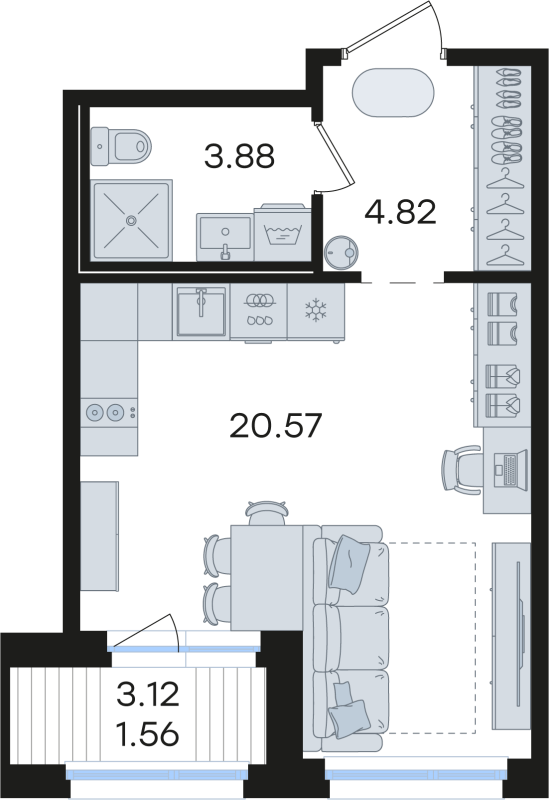 Квартира-студия, 30.83 м² в ЖК "Парголово" - планировка, фото №1