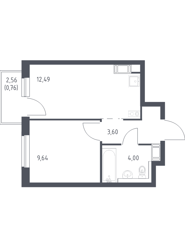 1-комнатная квартира, 30.49 м² в ЖК "Квартал Торики" - планировка, фото №1