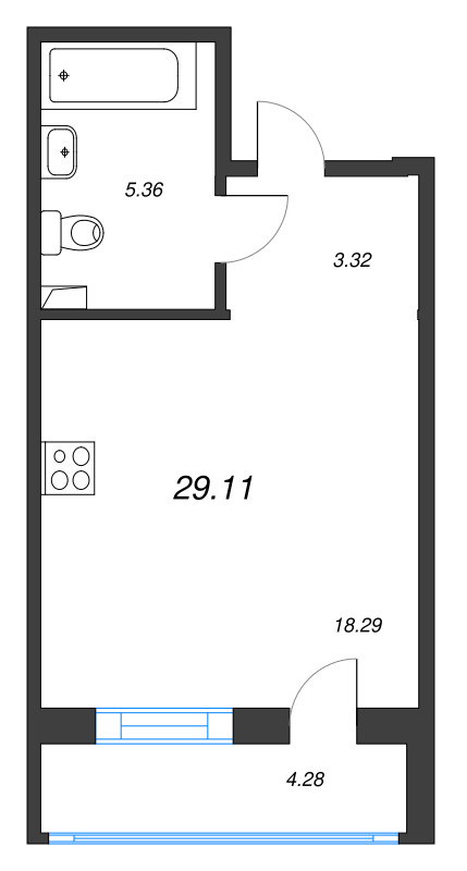 Квартира-студия, 29.11 м² в ЖК "Энфилд" - планировка, фото №1