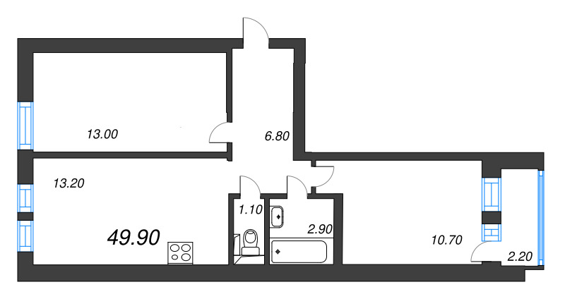 2-комнатная квартира, 48.4 м² в ЖК "Эко Квартал Нега" - планировка, фото №1