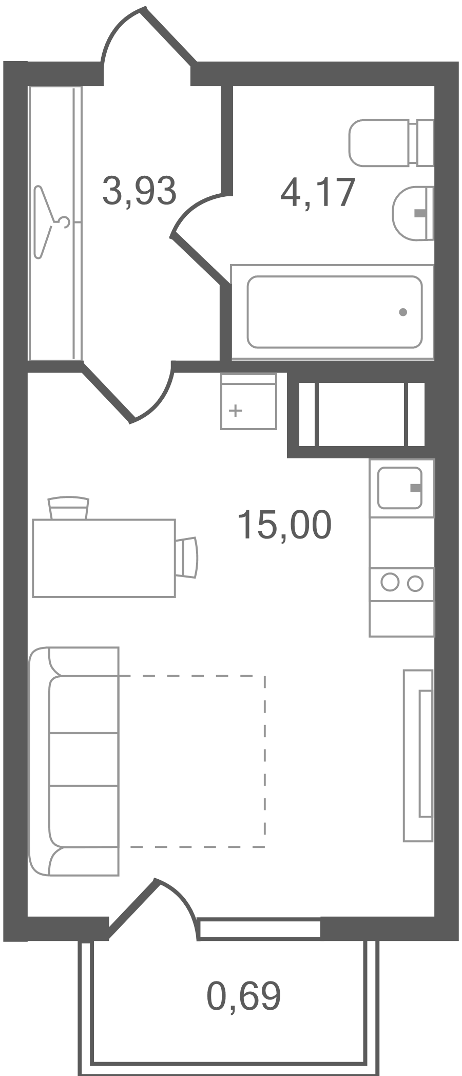 Квартира-студия, 23.79 м² в ЖК "Ювента" - планировка, фото №1