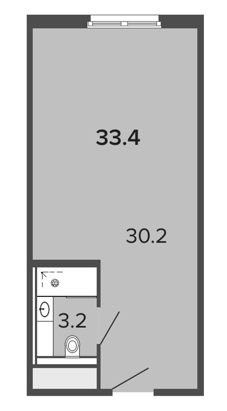 Квартира-студия, 33.1 м² в ЖК "ARTSTUDIO Moskovsky" - планировка, фото №1