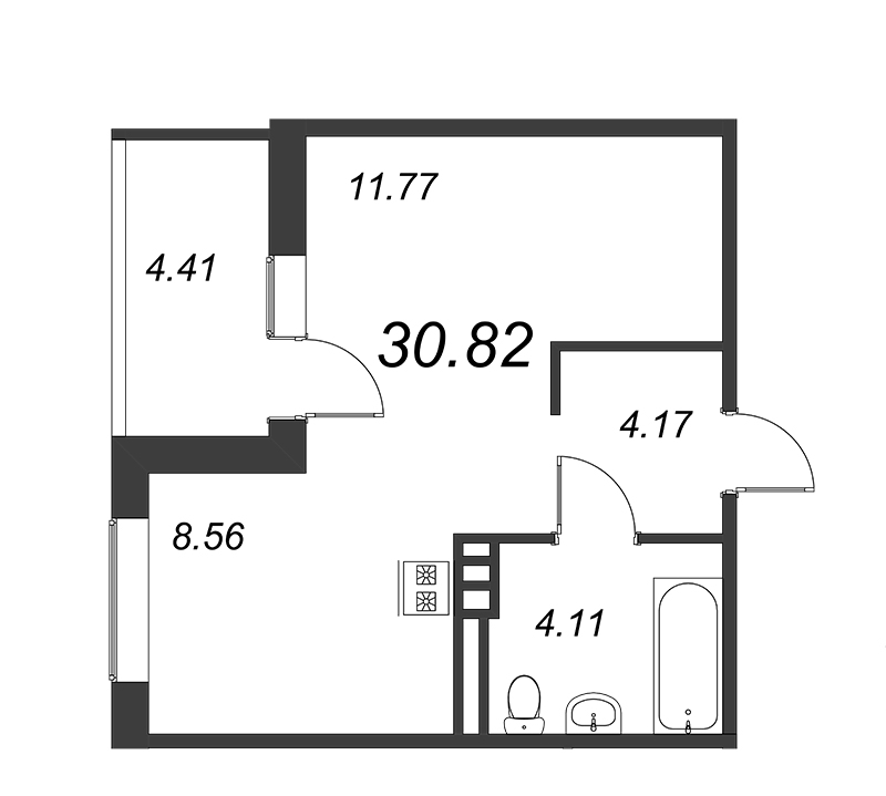 Квартира-студия, 30.6 м² в ЖК "Jaanila Country Club" - планировка, фото №1