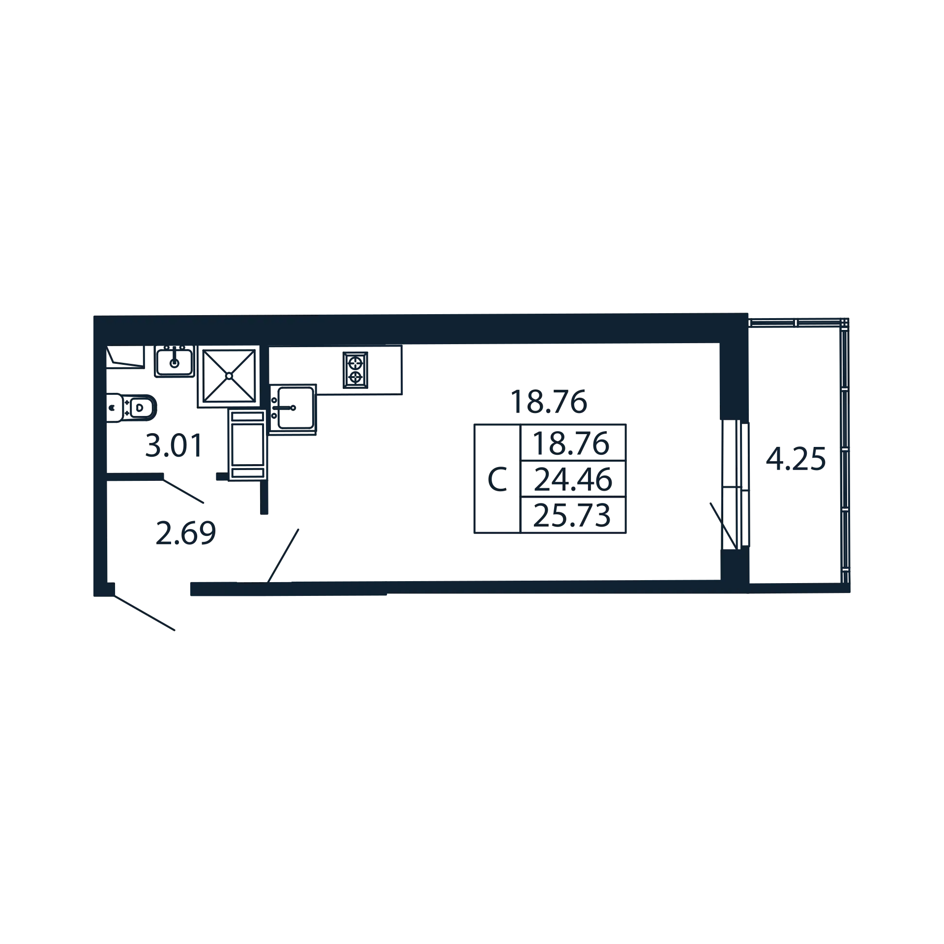 Квартира-студия, 24.46 м² в ЖК "Полис ЛАВрики" - планировка, фото №1