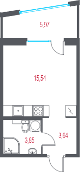 Квартира-студия, 24.82 м² в ЖК "Город-спутник Южный" - планировка, фото №1