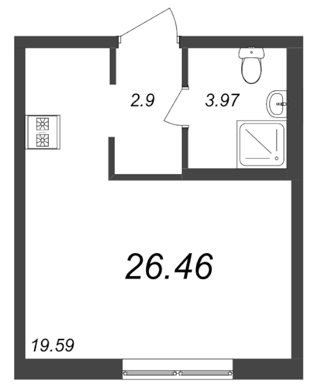 Квартира-студия, 26.2 м² - планировка, фото №1