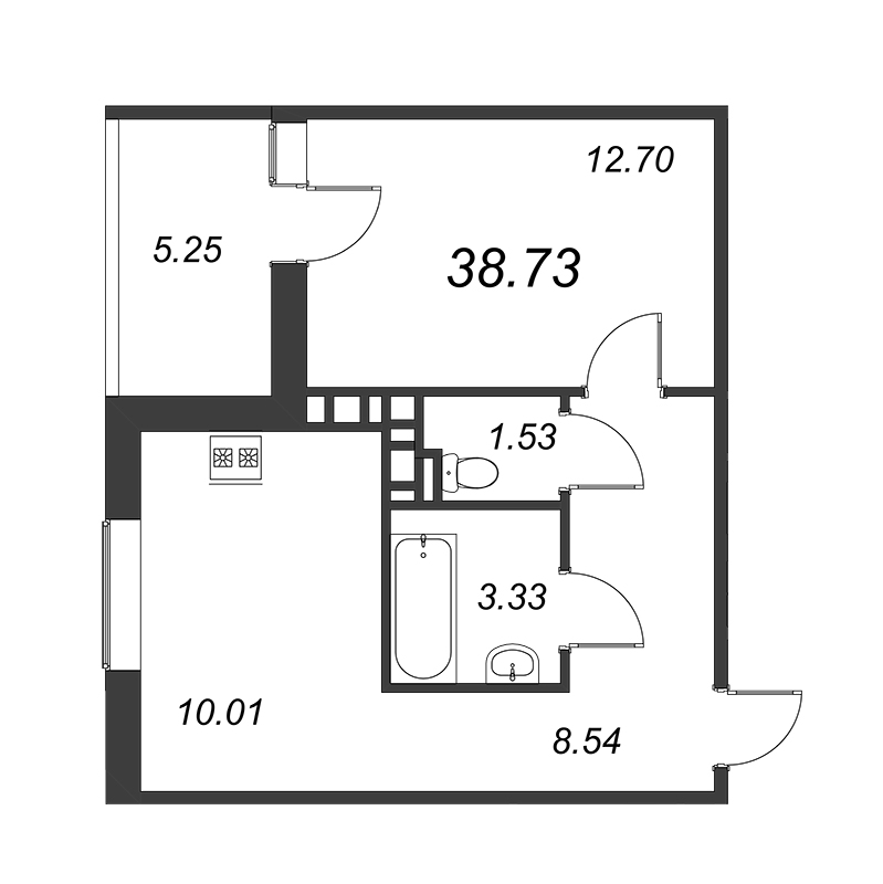 1-комнатная квартира, 36.1 м² - планировка, фото №1