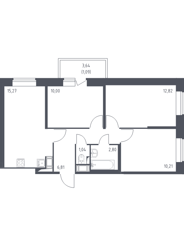 4-комнатная (Евро) квартира, 60.04 м² - планировка, фото №1