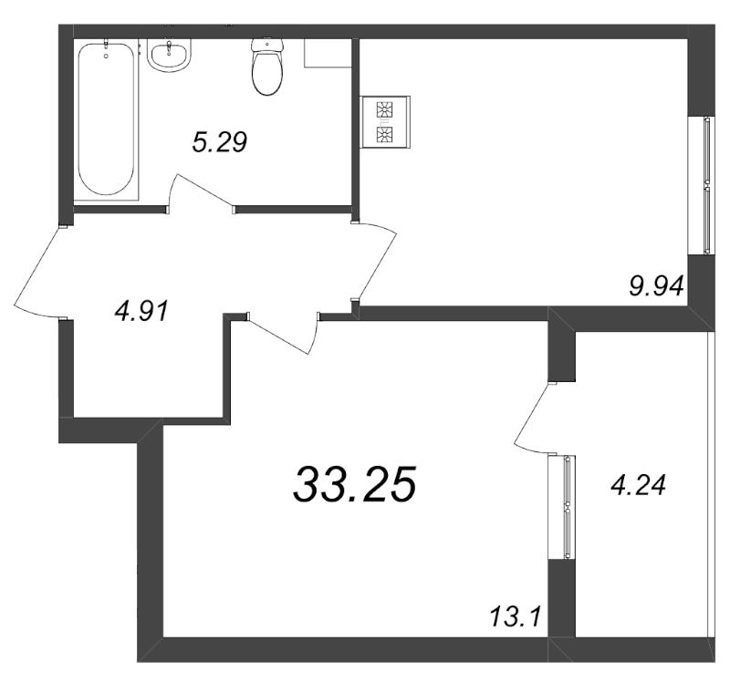 1-комнатная квартира, 33.24 м² в ЖК "Любоград" - планировка, фото №1