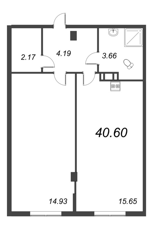 2-комнатная (Евро) квартира, 40.6 м² в ЖК "Ромашки" - планировка, фото №1