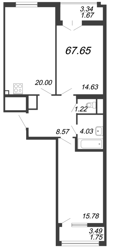 3-комнатная (Евро) квартира, 67.65 м² - планировка, фото №1