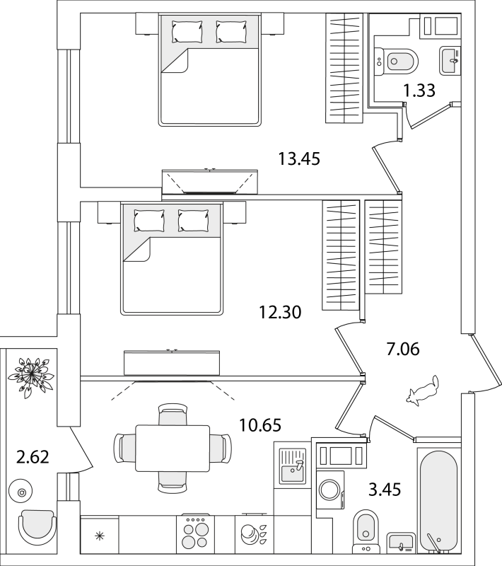 2-комнатная квартира, 49.55 м² в ЖК "Кинопарк" - планировка, фото №1