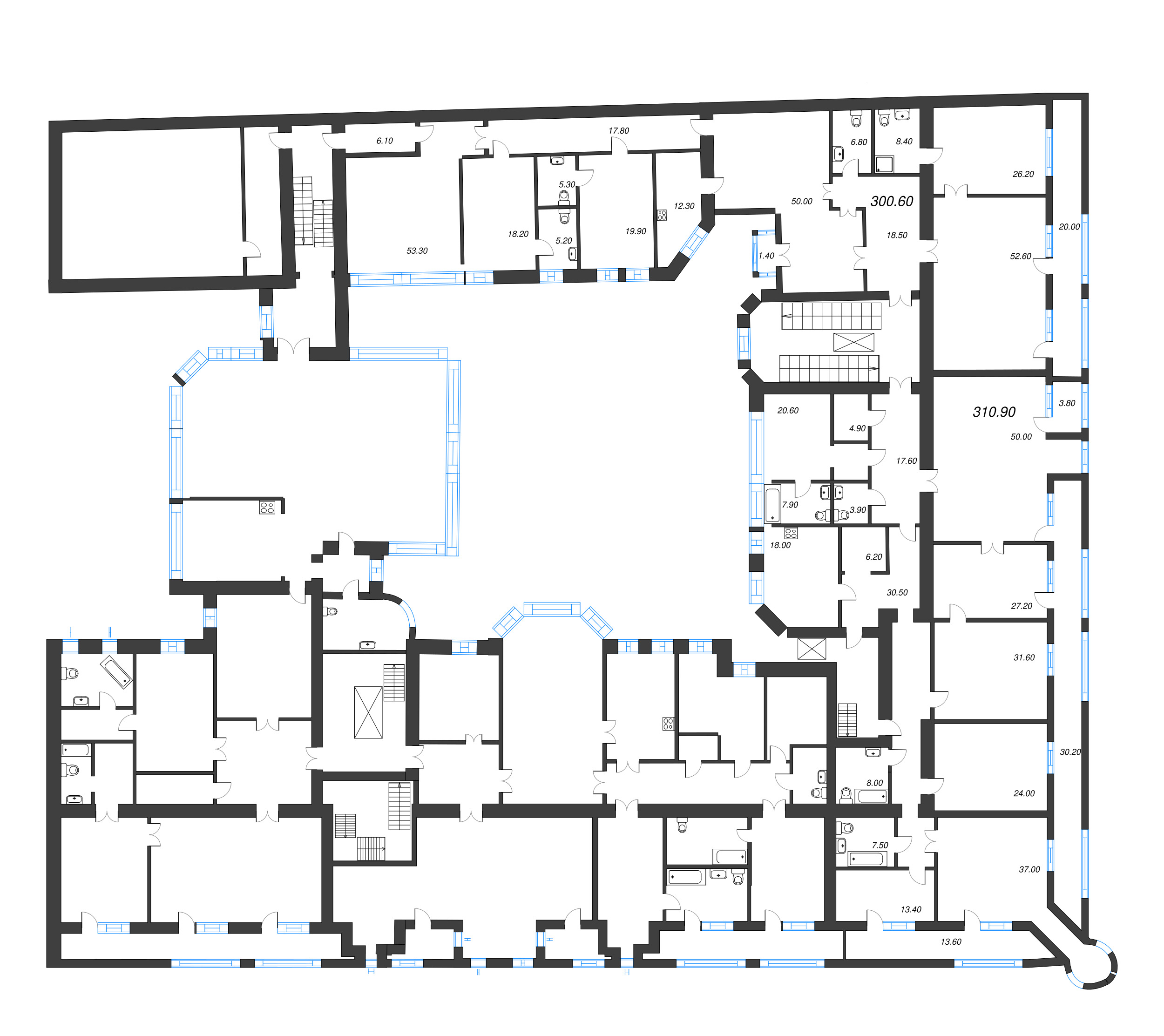 6 ккв (Евро), 295.53 м² в ЖК "Три Грации" - планировка этажа