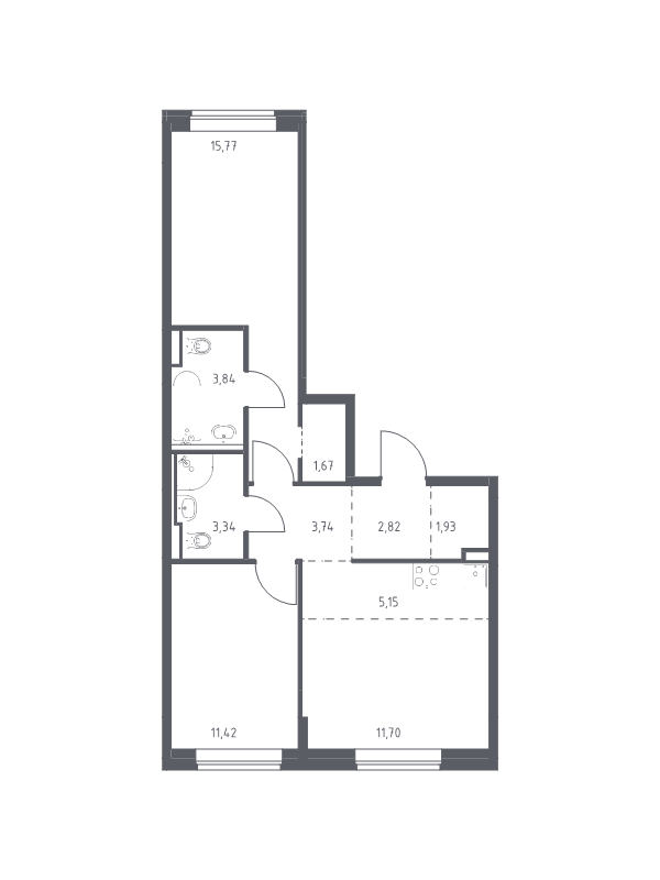 3-комнатная (Евро) квартира, 61.38 м² - планировка, фото №1