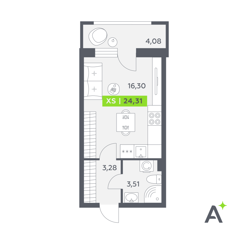 Квартира-студия, 24.31 м² в ЖК "Аквилон РекаПарк" - планировка, фото №1