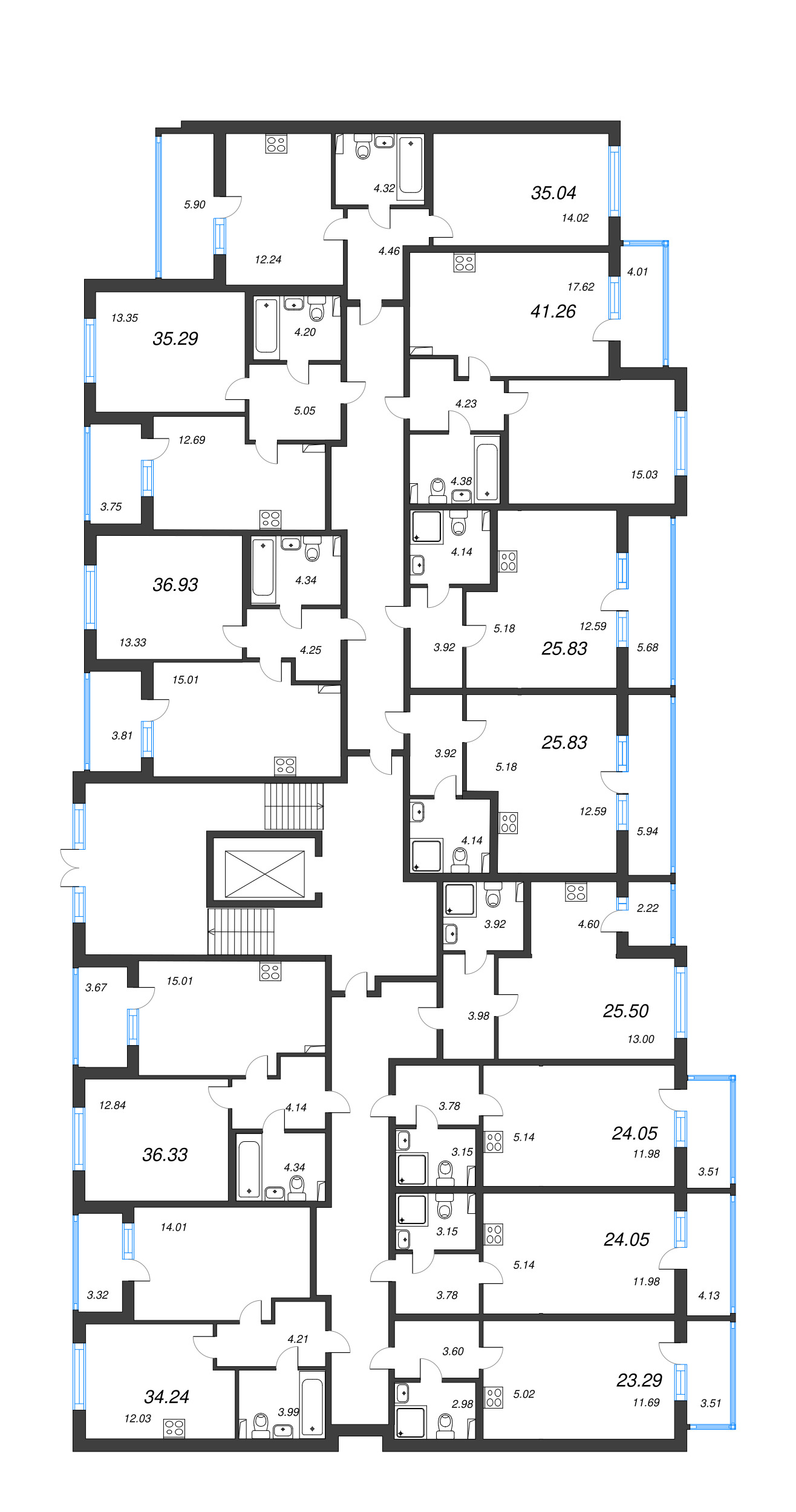 2-комнатная (Евро) квартира, 36.93 м² в ЖК "Любоград" - планировка этажа