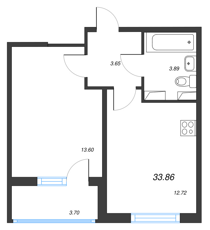 1-комнатная квартира, 33.86 м² в ЖК "Любоград" - планировка, фото №1