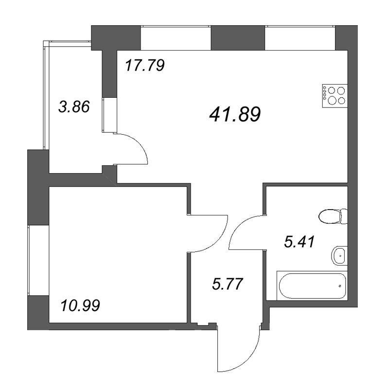 2-комнатная (Евро) квартира, 41.89 м² в ЖК "Ranta Residence" - планировка, фото №1