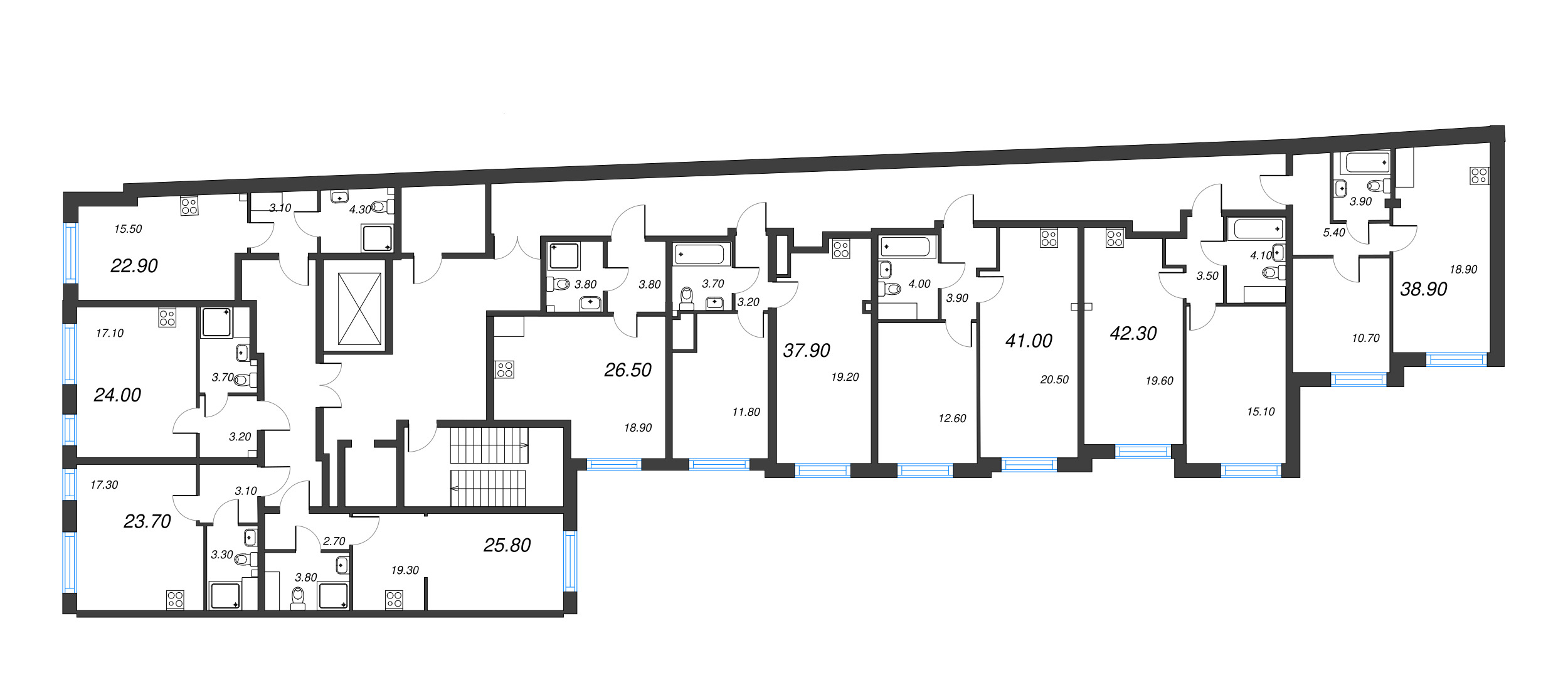 2-комнатная (Евро) квартира, 38.9 м² - планировка этажа