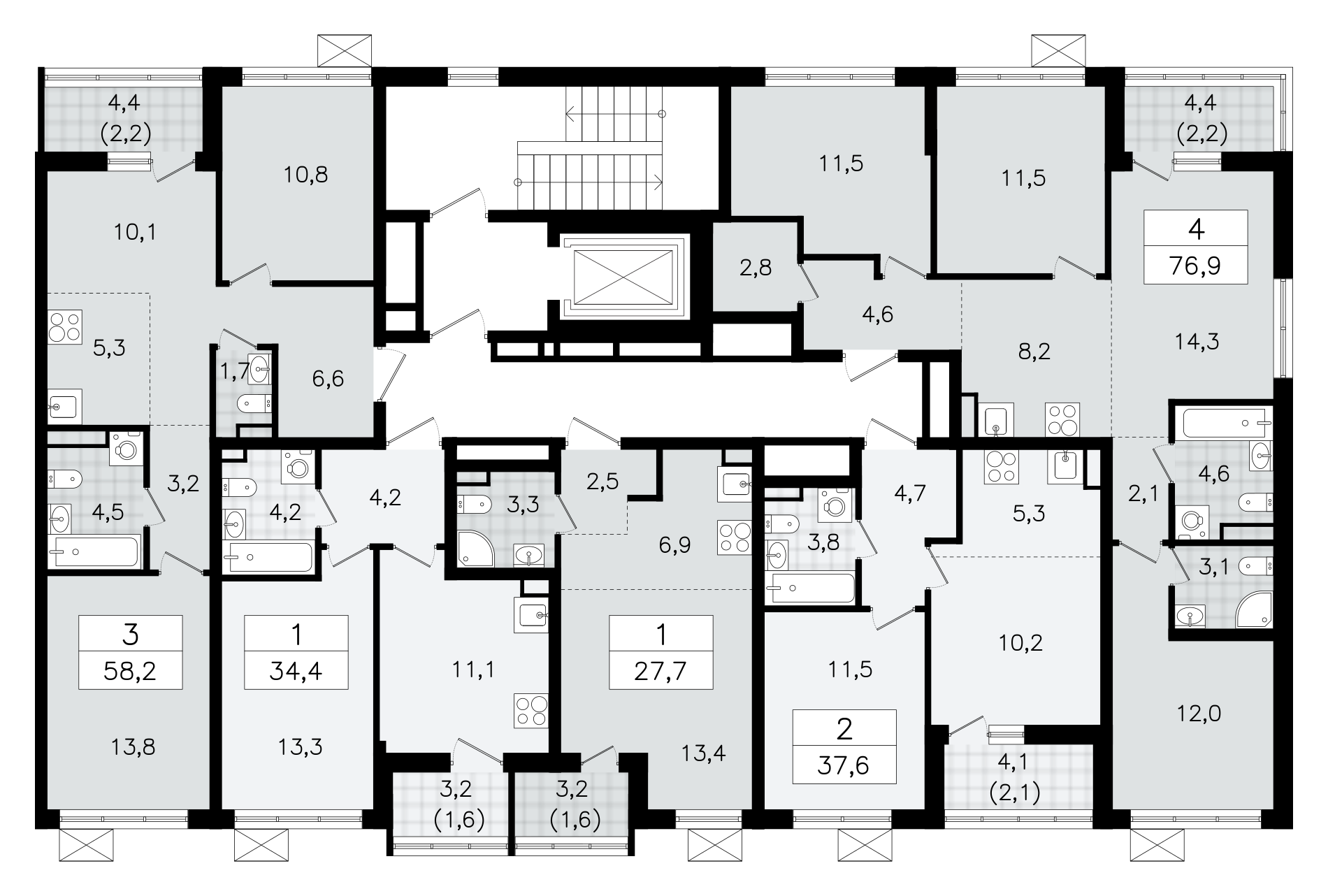 2-комнатная (Евро) квартира, 37.6 м² в ЖК "А101 Всеволожск" - планировка этажа