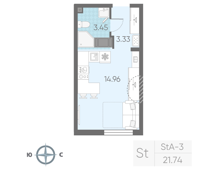Квартира-студия, 21.74 м² в ЖК "Морская миля" - планировка, фото №1