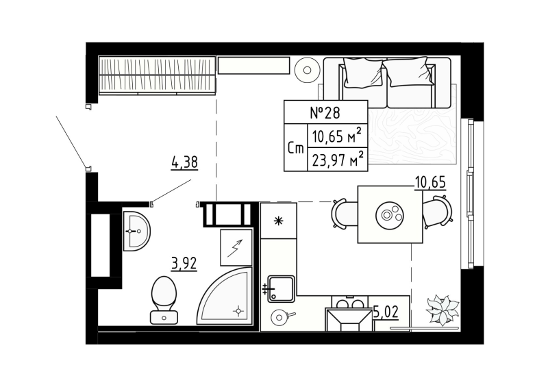 Квартира-студия, 23.97 м² в ЖК "Аннино Сити" - планировка, фото №1