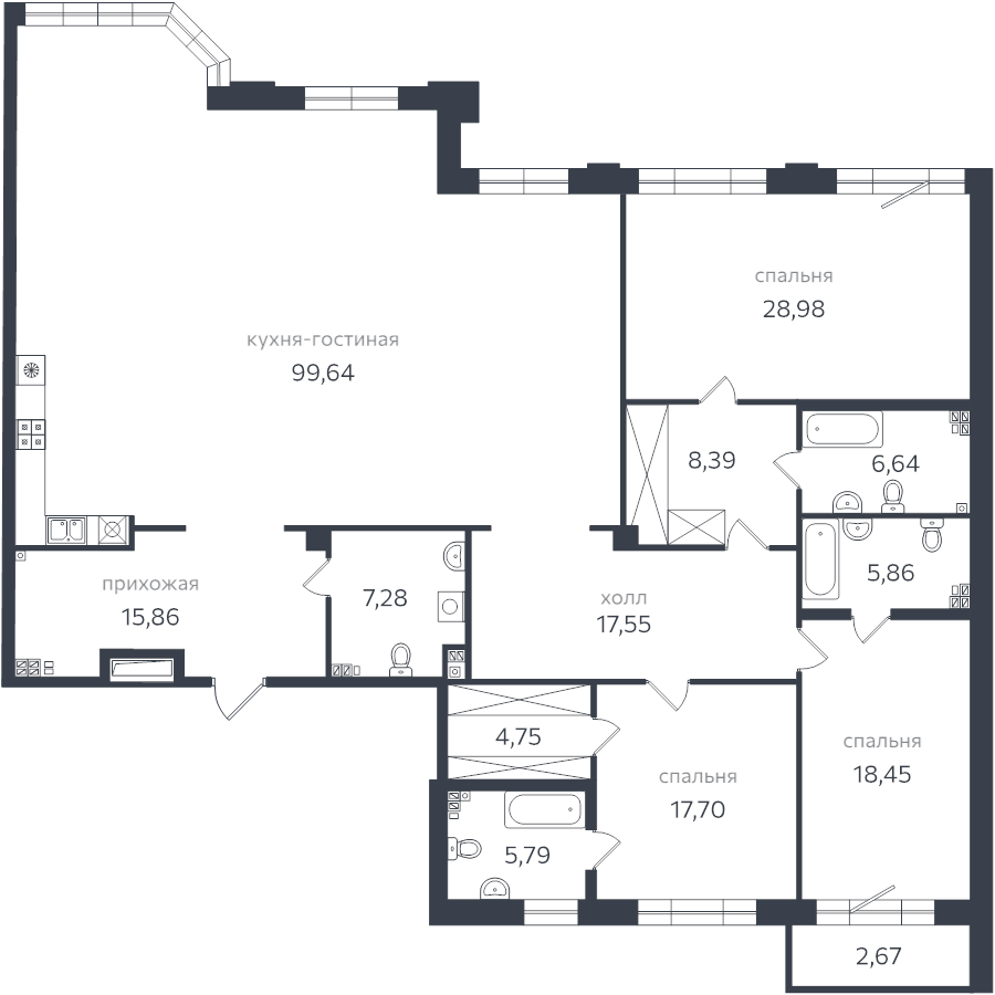 4-комнатная (Евро) квартира, 246.4 м² - планировка, фото №1