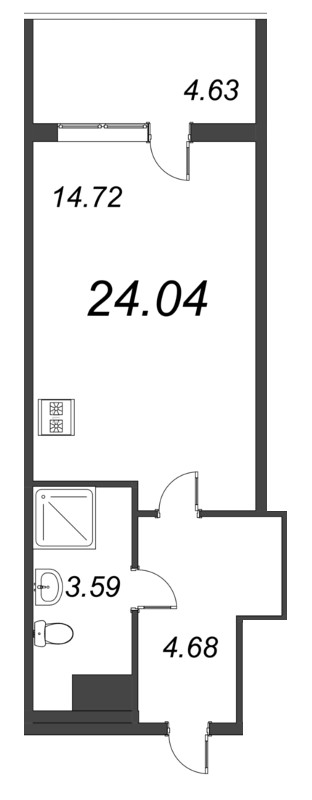 Квартира-студия, 24.04 м² в ЖК "Bereg. Курортный" - планировка, фото №1