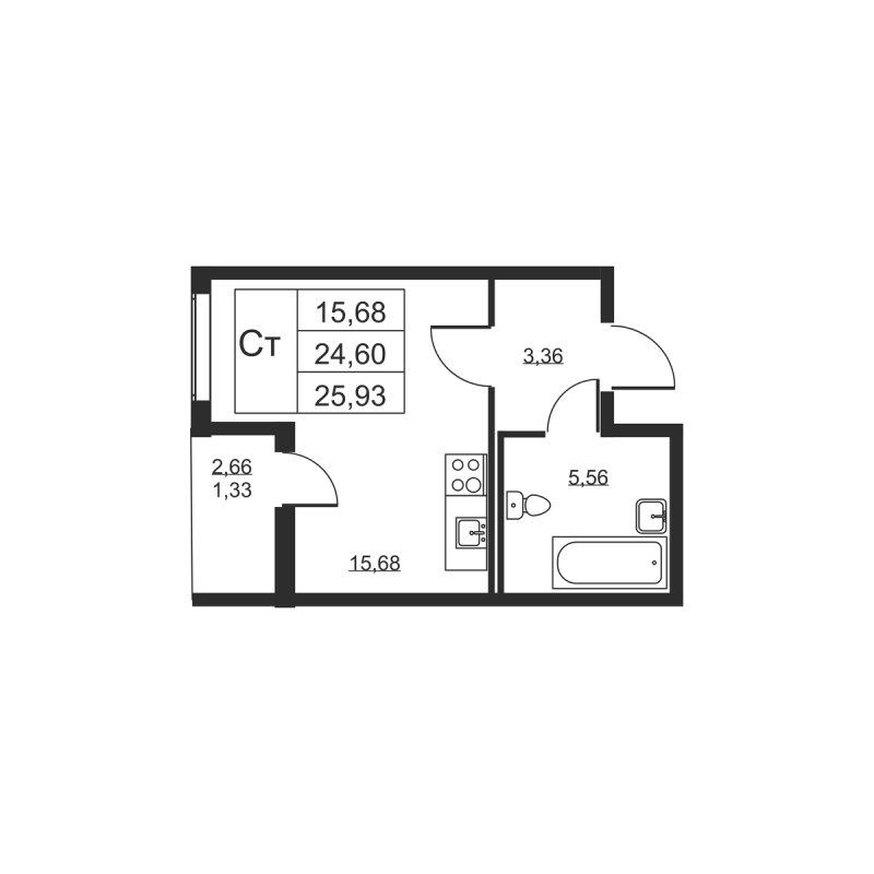 Квартира-студия, 25.93 м² в ЖК "Высота" - планировка, фото №1