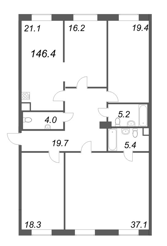 5-комнатная (Евро) квартира, 146.8 м² - планировка, фото №1