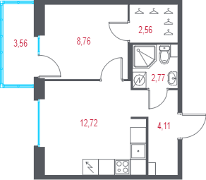 1-комнатная квартира, 31.99 м² в ЖК "Город-спутник Южный" - планировка, фото №1