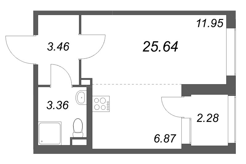 Квартира-студия, 25.64 м² в ЖК "Дубровский" - планировка, фото №1