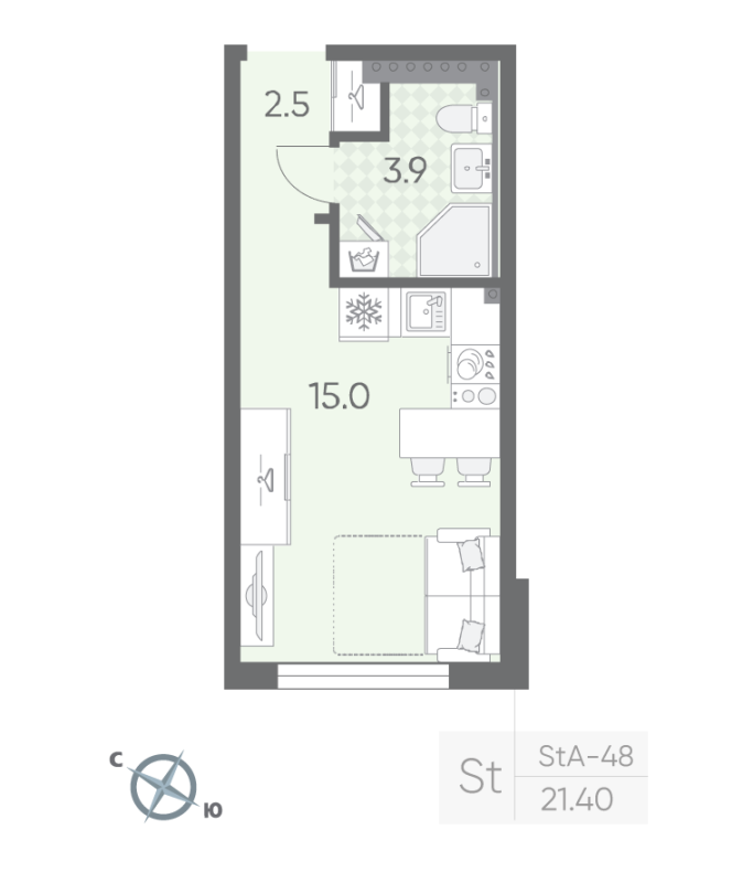 Квартира-студия, 21.4 м² в ЖК "Пулково Лейк" - планировка, фото №1