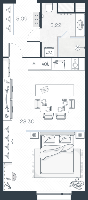Квартира-студия, 38.61 м² в ЖК "MONODOM-ART" - планировка, фото №1