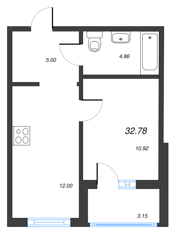 1-комнатная квартира, 32.78 м² в ЖК "Чёрная речка" - планировка, фото №1