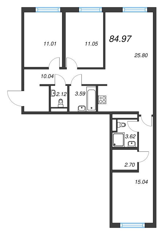 4-комнатная (Евро) квартира, 84.97 м² в ЖК "Legenda Васильевского" - планировка, фото №1