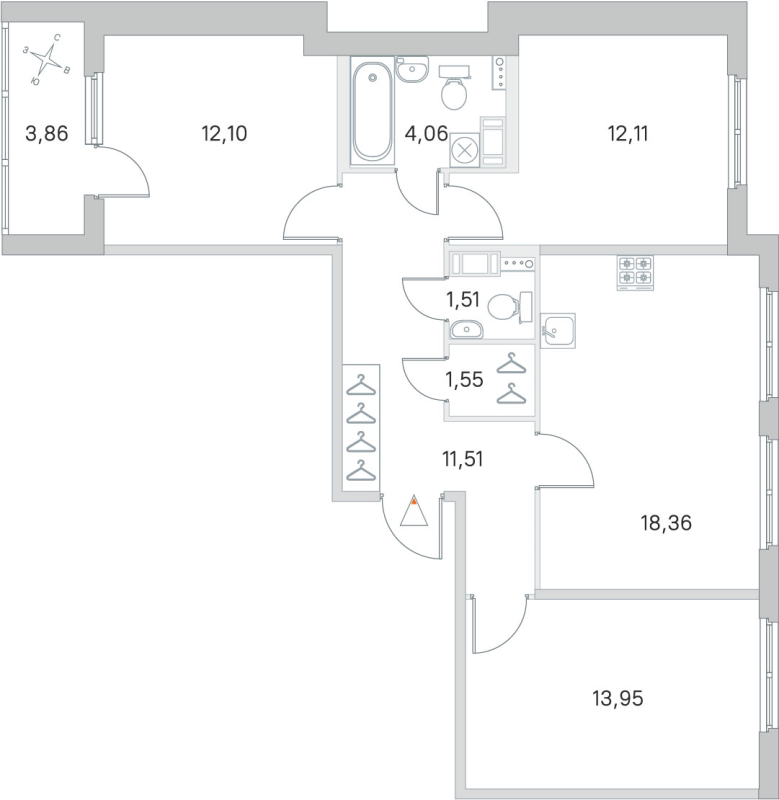 4-комнатная (Евро) квартира, 75.15 м² в ЖК "Любоград" - планировка, фото №1