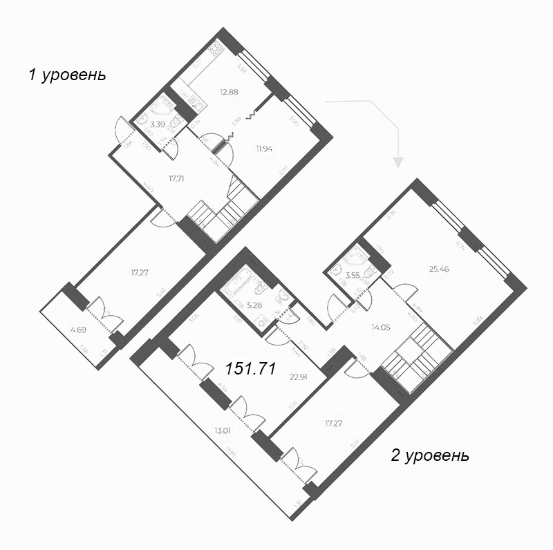 5-комнатная (Евро) квартира, 160.55 м² в ЖК "Огни Залива" - планировка, фото №1