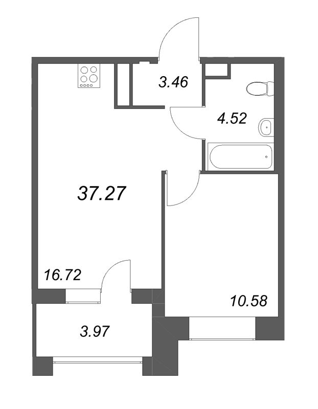 2-комнатная (Евро) квартира, 37.27 м² в ЖК "Ranta Residence" - планировка, фото №1