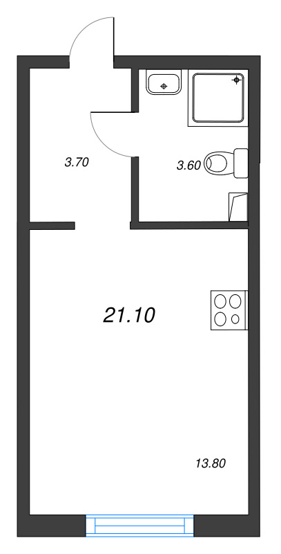 Квартира-студия, 21.1 м² в ЖК "Ручьи" - планировка, фото №1