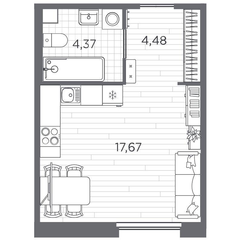 Квартира-студия, 26.52 м² в ЖК "PLUS Пулковский" - планировка, фото №1